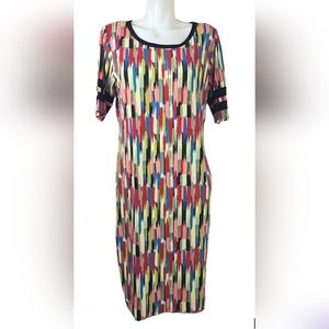 LULAROE Women's Multicolored Geometric Short Sleeve Midi Dress XL
